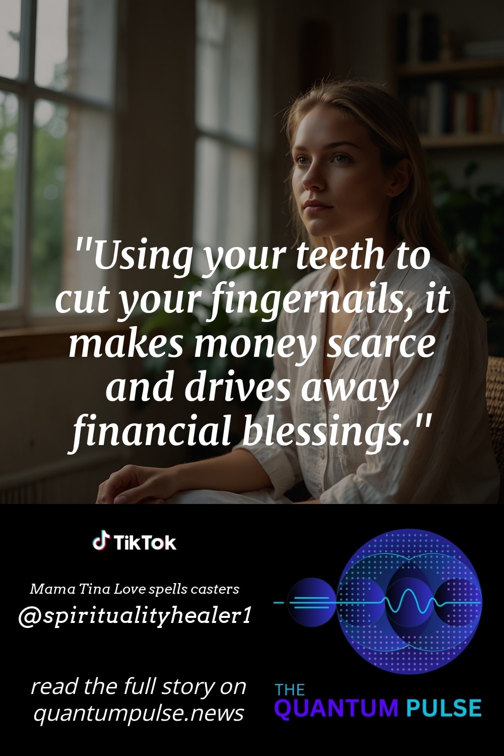Pinterst Image Using your teeth to cut your fingernails, it makes money scarce and drives away financial blessings.