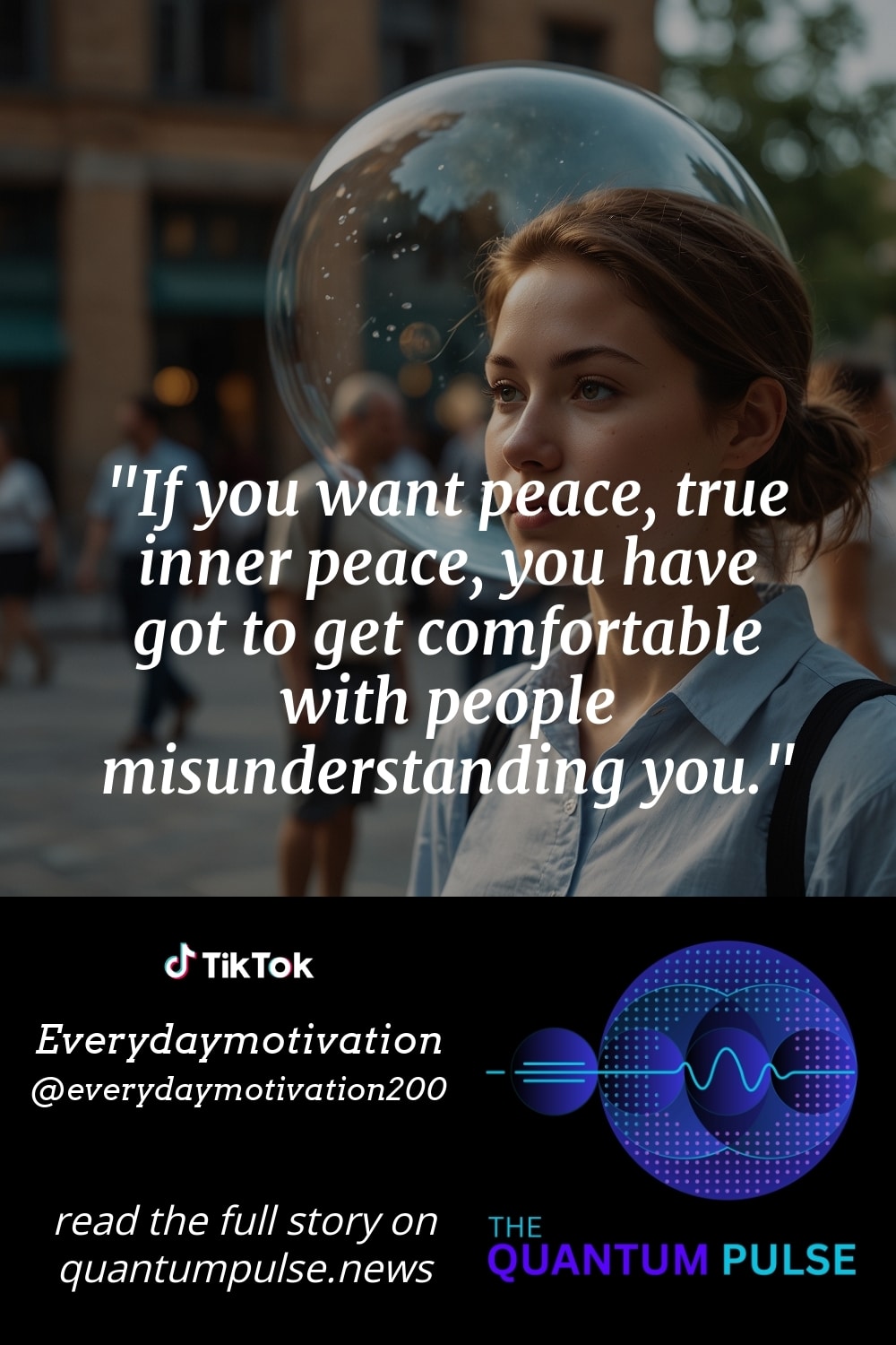 Pinterst Image If you want peace, true inner peace, you have got to get comfortable with people misunderstanding you.