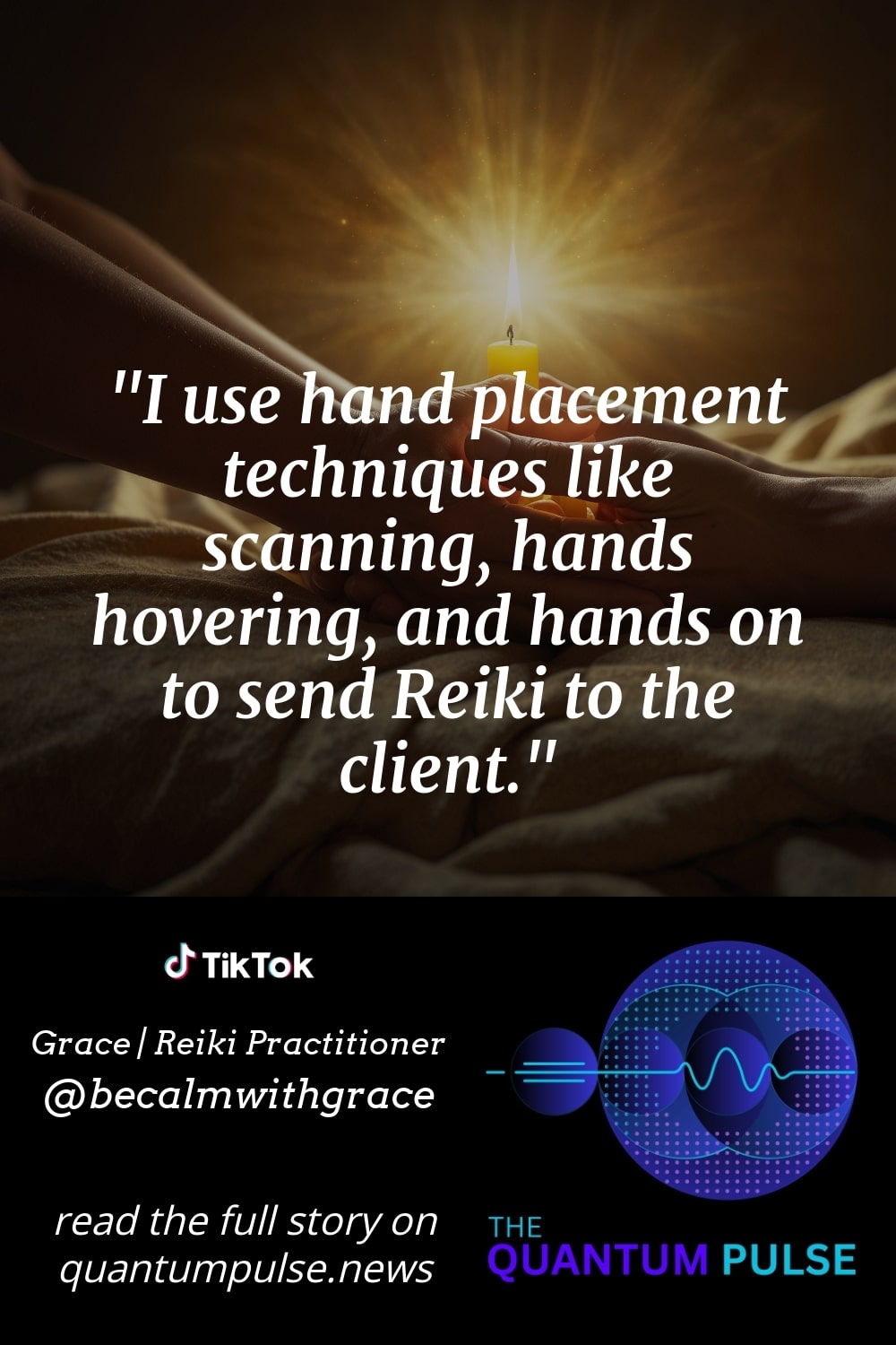 Pinterest Image I use hand placement techniques like scanning, hands hovering, and hands on to send Reiki to the client.