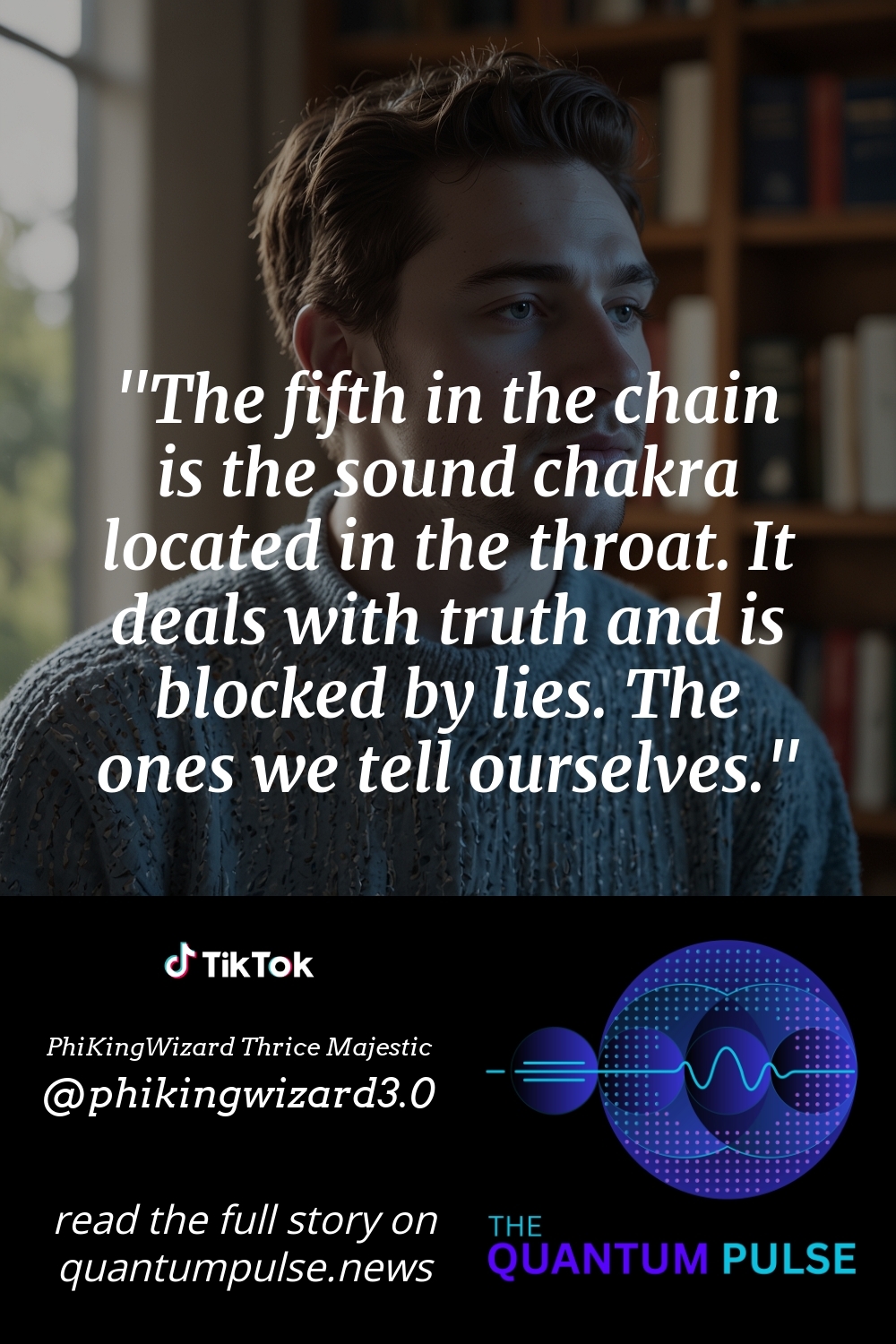 Pinterest Image The fifth in the chain is the sound chakra located in the throat. It deals with truth and is blocked by lies. The ones we tell ourselves.